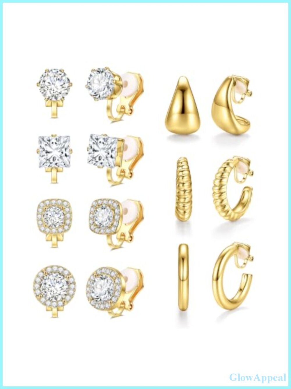 7 Pairs Gold Clip On Earrings for Women Hypoallergenic 14K Gold Plated Set
